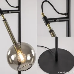 Zwart/messing vloerlamp met smoke glas><noscript><img width=