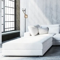 Zwart/messing vloerlamp met smoke glas><noscript><img width=